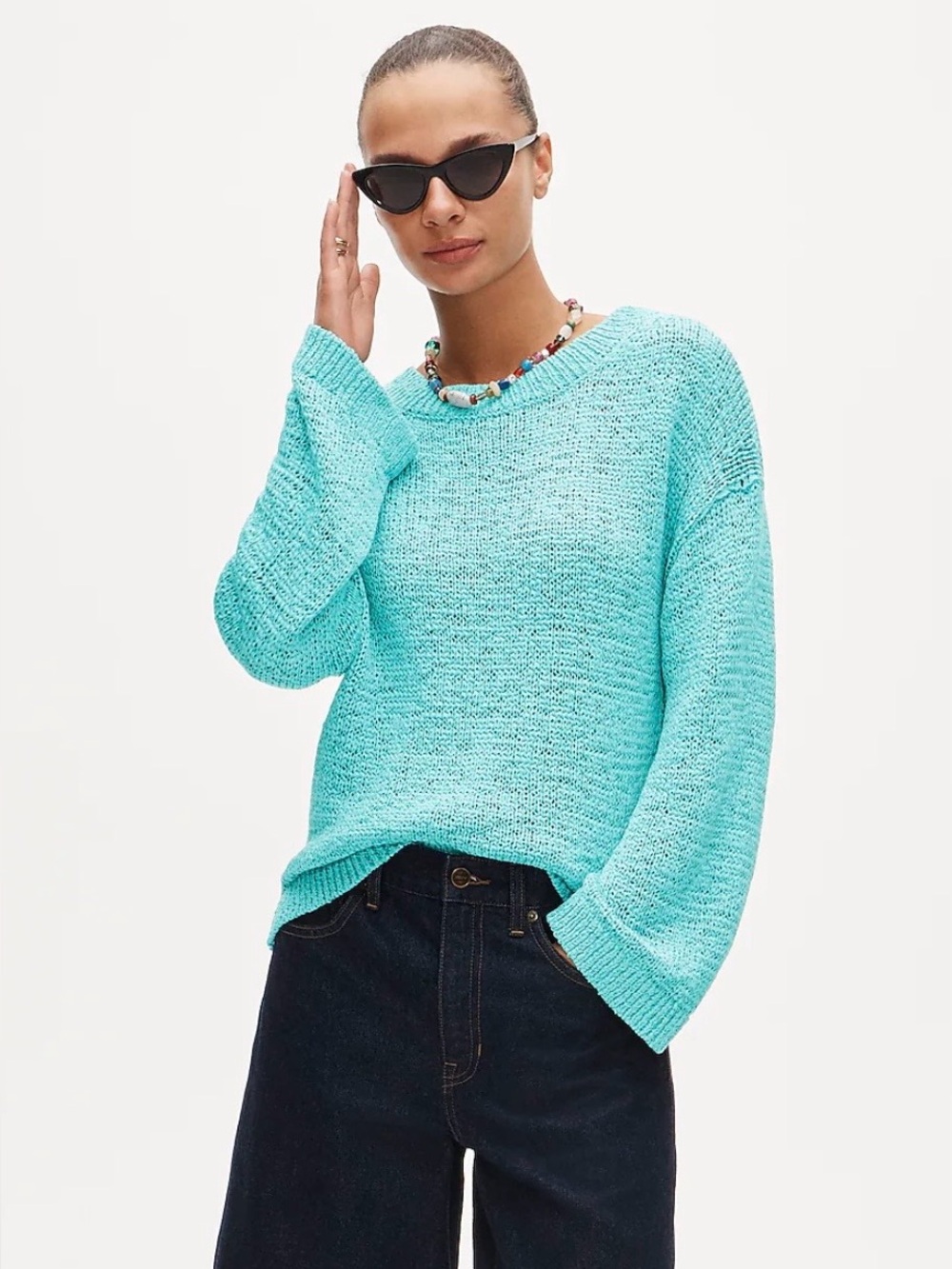 J.Crew Montauk Pullover Crewneck Sweater Top in Liquid Teal Medium M